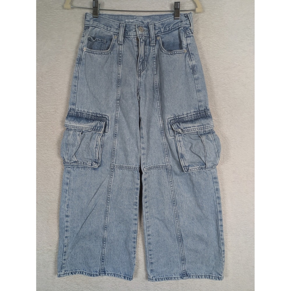 Old Navy Jeans Girl's 12 Blue Super Baggy Wide Leg Cargo High Rise Seam Detail